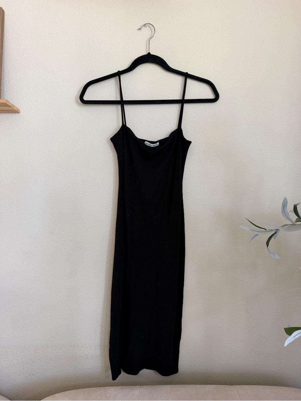 Reformation Teddy Knit Dress Black Ribbed Midi Slip Dress